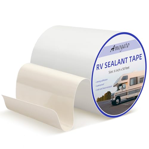 Image of 6 inch x 50' RV Roof Sealant Tape - White Butyl Waterproof Tape for Awning, Skylights & Roof Leak Repair, UV-Resistant, Leaves No Residue
