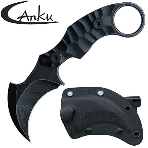 Canku C1697 Tactical Knife Fixed Blade D2 Steel G10 Handle, karambit Fixed Blade Knife with Kydex Sheath,Outdoor Survival Claw Tactical Teeth Knife,Camping EDC Tools
