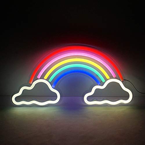 Image of Neon Rainbow Sign, USB Powered LED Wall Light, Cute Rainbow Cloud Acrylic Decor for Girls Bedroom, Kids Room, Nursery & Dorm - Safe, No-Flicker Night Light for Party, Christmas & Birthday Gift