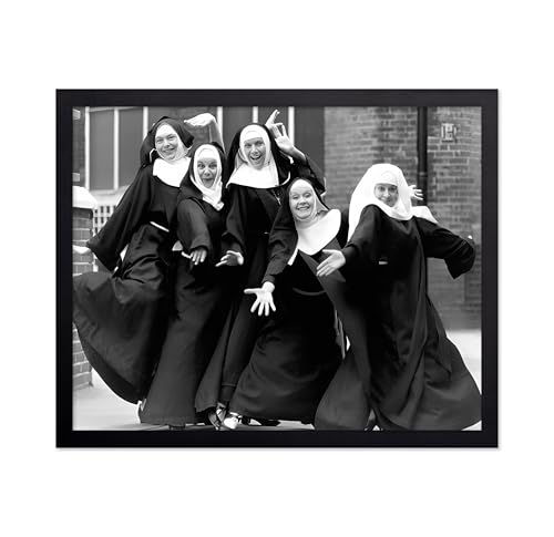 Poster Master Happy Nuns Poster - Musical Comedy Print - Happiness Art - Photography Design - Positive Vibes Illustration - Black & White Print - Living Room or Office Decor - 11x14 Black Framed