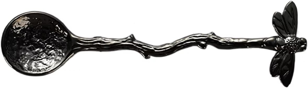 Retro Dragonfly Spoon Coffee Spoons Teaspoon Stainless Steel Tableware Creative Sugar,Tea Spoons Stir Bar, Dessert, Cake, Long Handle Spoon Kitchen Gadget Antique (GunBlack)