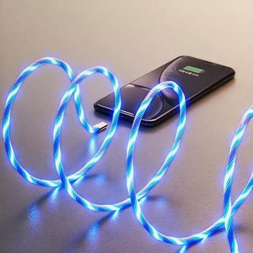 Image of USB A to USB Type C Android Charger Cable Fast Charging High Data Speed Light Up LED Current Flowing to Be a Night Light Compatible with All Type C Device-USB A to C Blue /39 Inch.