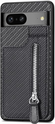 LEMAXELERS Zipper Wallet Case with Card Holder for Google Pixel 8A, PU Leather Folding Magnetic Kickstand Closure Purse Flip Phone Cover for Google Pixel 8A Black SDL