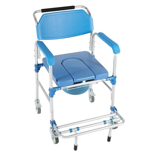 Shower Chair with Wheels, Folding Shower Wheel, Commode Chair, Transport Chair, 360° Rolling Bath Chair for Handicap, Elderly & Injured, Shower Commode Wheelchair