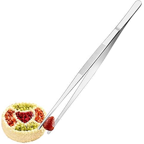Cyimi Kitchen Tweezers Stainless Steel 8 Inch Long Tweezers Tongs, Heavy Duty large food tweezers with Precision Serrated Tips for Cooking and Medical (8" Straight) Cover
