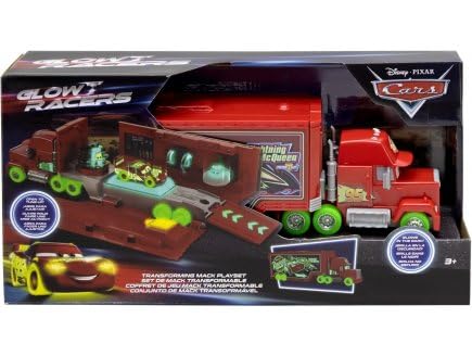 cavernedesjouets Coffret Camion Mack Transporteur néon Transformable 2 en 1 vehicule + Atelier Tuning - Set pour Cars Petites Voitures + Carte Tigre