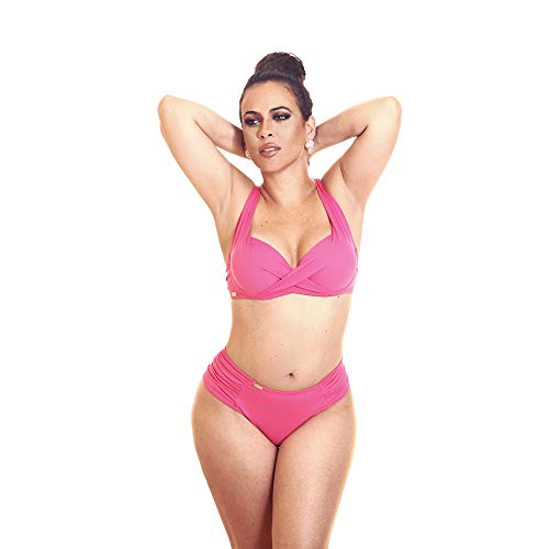 Biquíni plus size meia taça com bojo transpassado e calcinha borboleta (Rosa, G)