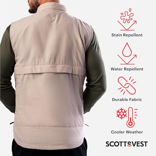 SCOTTeVEST Q.U.E.S.T Vest for Men - 42 Hidden Pockets - Water Repellent for Travel & More (Beige, XX-Large)