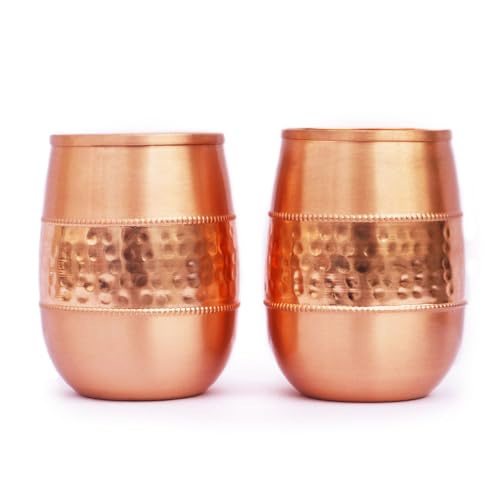 AncientImpex Lot de deux gobelets en cuivre pur (99,74 %) martelé de 350 ml | Verre en cuivre de voyage pour servir de l'eau