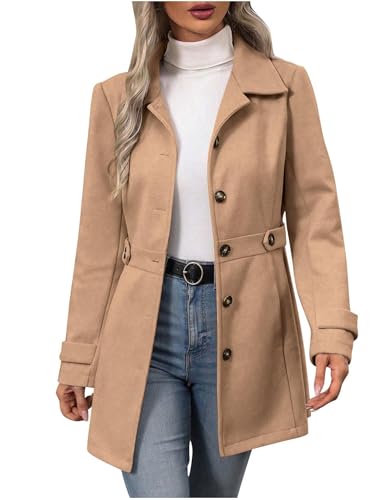 Manteau en Laine Pour Femme Cardigan Trench à Revers Parka Simple Boutonnage Veste Long Trench Coat avec Poches Vêtement Extérieur Chaud Manteau Laine...