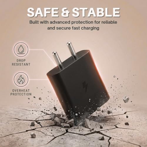 Image of 25w Adapter with C to C Cable PD3.0 Compatible for Samsung Galaxy A15 /M35 /A35 /A55 /M05 /M15 /F15 /M55| M34 /M14 /F34 /F14 /F54 /A14 /S24 /S23 /S21 Fe /S23 / Fold /Flip /6 /5 /4 /3 /Tab (Black)