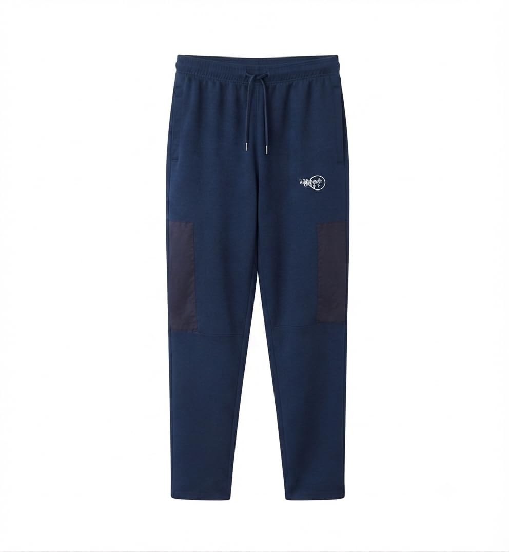 Men's Navy Blue Track Pants with Contrast Knee Patches-image-25