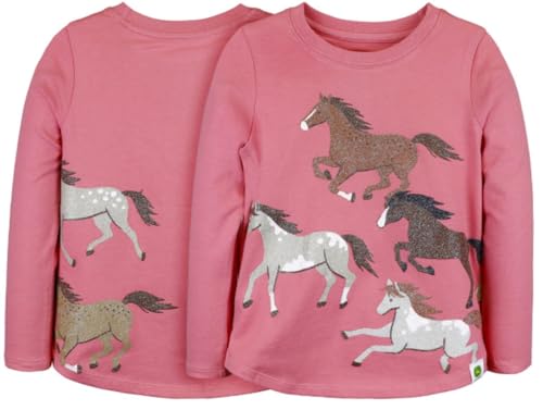 John Deere Pink Toddler Girls Glitter Running Horses Long Sleeve T-Shirt Sizes 2T 3T 4T