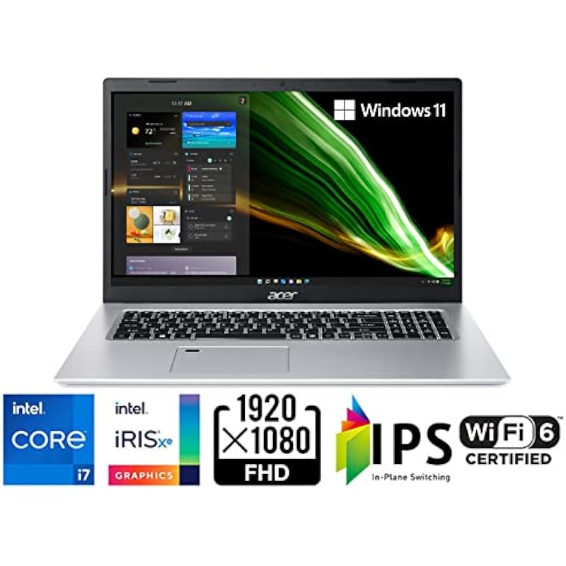 Acer Aspire 5 A517-52-75N6 - Laptop con procesador Intel Core i7-1165G7 de 11.ª generación, pantalla IPS Full HD de 17.3 pulgadas, Gráficos Intel Iris Xe, DDR4 de 16 GB, SSD de 512 GB, WiFi 6, lector de huellas dactilares, teclado BL, con Windows 11 🥇✔️ ® A Pedido 🏆™
