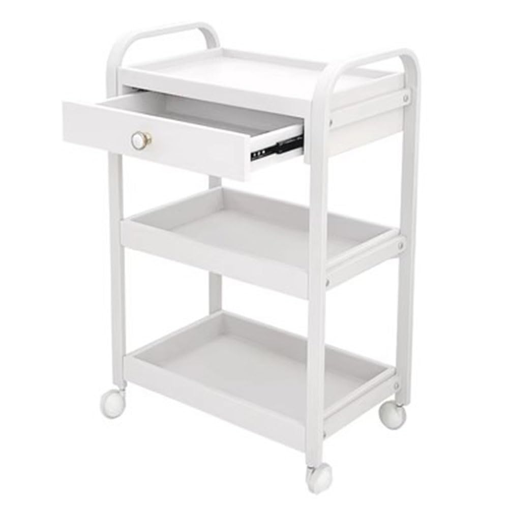 Generisch Mehrzweck-Rollwagen für Schönheitssalons, Kosmetikwagen auf Rädern, Snack-Aufbewahrungsregal, für Küche, Badezimmer, Wäscherei, Büro (Farbe: Weiß, Größe: 54 x 32 x 84 cm)