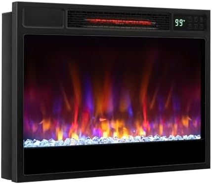 COSTWAY Electric Fireplace Inserts 23-inch Wide, 1500W Recessed Fireplace Insert with Remote Control, 6 Flame Colors, 5 Brightness, 8H Timer, Overheat Protection, Infrared Fireplace Heater for Indoor