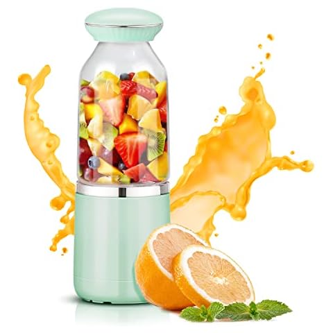 Portable Blender Bottle, Personal Mixer Fruit Rechargeable with USB and Wireless charging, Mini Blender for Smoothie, Fresh Juice Blender, Milk Shakes 500ml,Green Cover