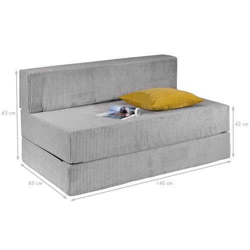 Traumnacht Schlafsofa mit Bezug aus grauem Cord-Gewebe, Bezug abnehmbar, waschbar, Liegefläche 140x200, produziert nach deutschem Qualitätsstandard