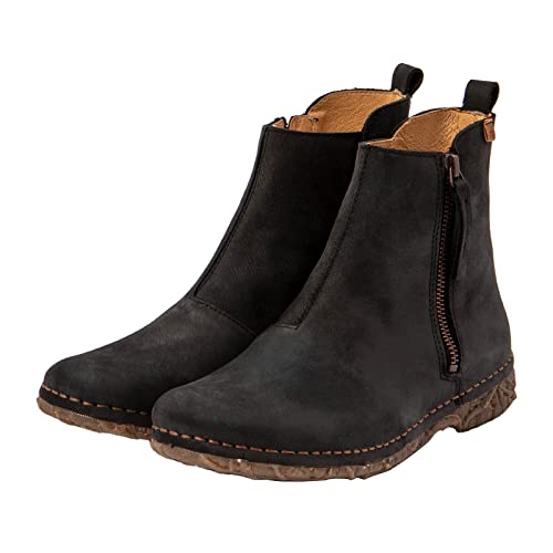 El Naturalista Para Mujer. 254721101005_001 Botines De Piel N5472 Pleasant Black/Angkor (36), Negro, Plano, 1 A 3Cm, Cremallera, Casual - 2
