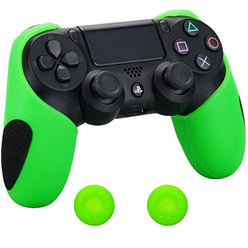 Pandaren® mezza pelle cover skin di silicone più spessa per il controller PS4 (verde) x 1 + presa pollice thumb grips x 2