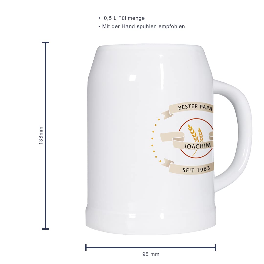LOOXIS Personalisierter Bierkrug mit Namen & Motiv bedruckt – 500 ml, Keramik, ca. 680 g, versch. Motive – Geschenkidee Männer, Vatertag, Bierliebhaber, Geburtstag