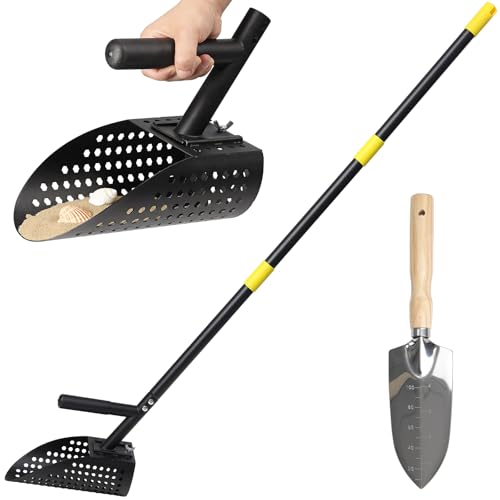 Sand Scoop for Metal Detecting 64 Adjustable Metal Detector Shovel Stainless Steel Metal Detector Scoop with Long Steel Handle Sand Sifter Detecting Shovel Tool for Beach Black