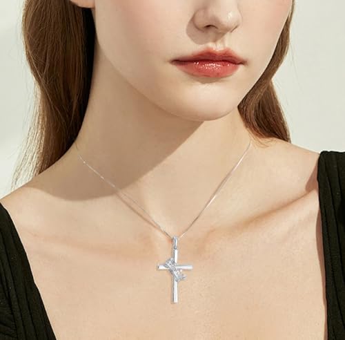 Cross and Crown Necklace for Women 925 Sterling Silver White/Yellow Gold Plated Pendant Necklaces Rotatable Crown Cross Necklace Jewelry4