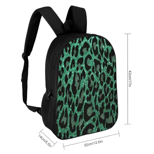 Green Glitter Leopard Print Backpack Simple Leisure Travel Backpack Outgoing Daypack 17 Inch2