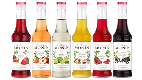 Monin Probierpaket Fruchtige Vielfalt Sirup Set (6 x 250 ml) Maracuja Limette Schwarze Johannisbeere Erdbeere Himbeere & Pfirsich Fruchtsirup für Cocktails Limonade Kaffee & Desserts