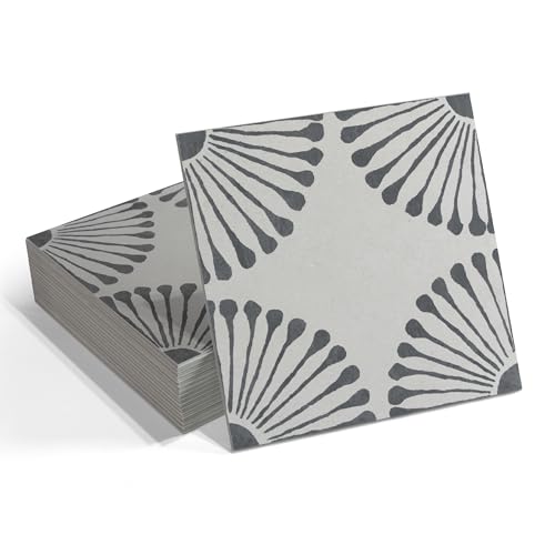 16-Sheet Peel and Stick Floor and Wall Tile, 9" x 9" Gray Stone Composite Self Adhesive Vinyl Flooring, Patterned Flower Groutable Backsplash Tile for Kitchen Bathroom Shower 9 Inch x 9 Inch