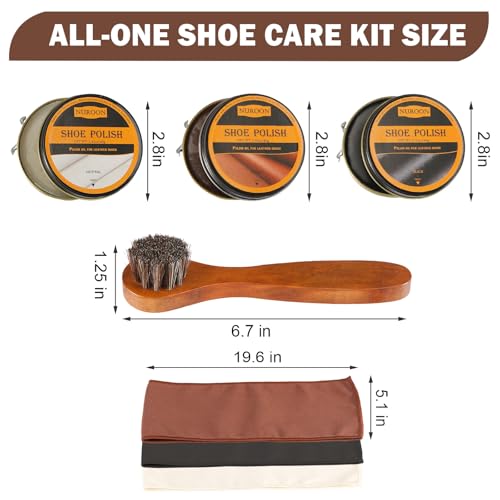Nuroon 9 Pcs Shoe Polish Kit for Men & Women, 3 Pcs Horsehair Shoe Brushes, Brown Neutral Black Shoe Polish for Shoes, Leather Boot Care Shine Kit