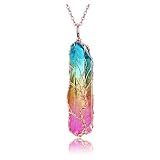 Memolome Healing Crystal Necklace Tree Of Life Rainbow Rock Clear Quartz Necklace Rose Gold Wire Wra