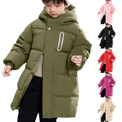 Kids Knee Length Long Down Coat with Hood Winter Parka Waterproof Warm Puffer Jacket Thickened Cotton Padded Overcoat