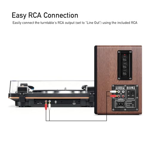 Elimavi パワードブックシェルフスピーカー レコードプレーヤー用 RCA入力 ブラウン