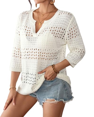 Bsubseach Crochet Tops for Women 3/4 Sleeve...