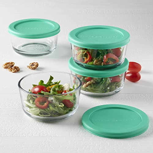 Anchor Hocking 8 Piece Glass Food Storage Containers 2-Cup Round With Mint Snugfit Lids (Bpa Free, Oven, Microwave, Fridge, And Freezer Safe) #TOP1
