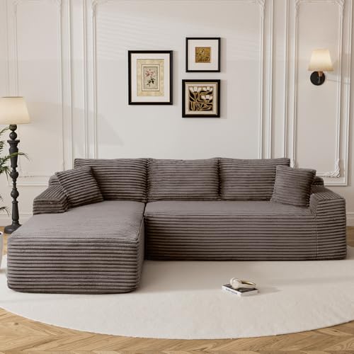 Image of 96 inch Boneless Cloud Sectional Couches for Living Room, Comfy Fluffy L Shaped Memory Foam Deep Seat Boneless Couch, Modular Sectional Sofa with Left Facing Chaise, Brown