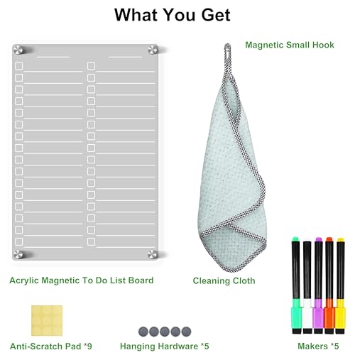 Acrylic Magnetic Dry Erase Board for Fridge, 12\"X8\" Clear Magnetic to Do List White Board, Acrylic Dry Erase to Do List for Refrigerator, Magnet Whiteboard with 5 Markers - Thumbnail 6