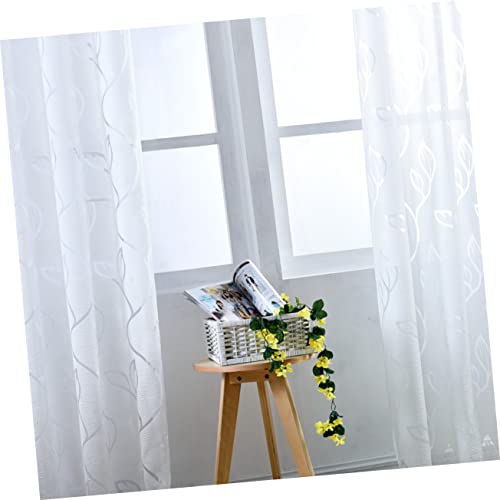 Cortina de gasa moderna para ventanas en invierno con estampado de hojas claras 6