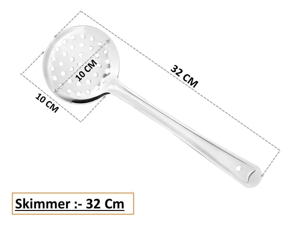 Image of Ajay's Shoppe Multipurpose Stainless Steel Spoon Set | Includes Ladle & Skimmer | Ideal for Cooking & Table Serving