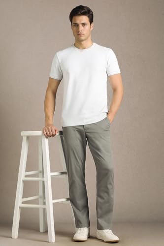 Image of Louis Philippe Men's Slim Fit Slant Pocket Made of Stretch Fabric Solid Casual Trouser