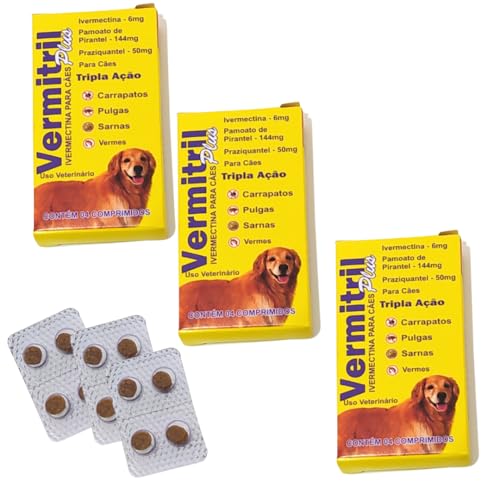 Vermitril - Anti Pulgas, Carrapatos, Vermes, Sarnas 12 Comprimidos (Cães até 30kg)