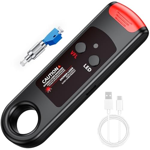 Rechargeable Visual Fault Locator 30KM - 2 in 1 VFL Fiber Optic Tester with LED Light, Include Single Mode 9/125um FC Male to LC Female Adapter, Fiber Optic Lights for Network Cable