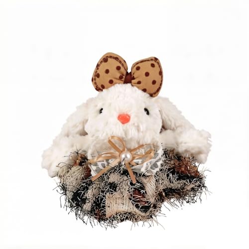 Doudou lapin en peluche avec porte-clés et habit léopard kaki