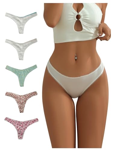 Verdusa Women's 5 Pack Thongs Cute Panties No Show Underwear Low Rise Hipster3