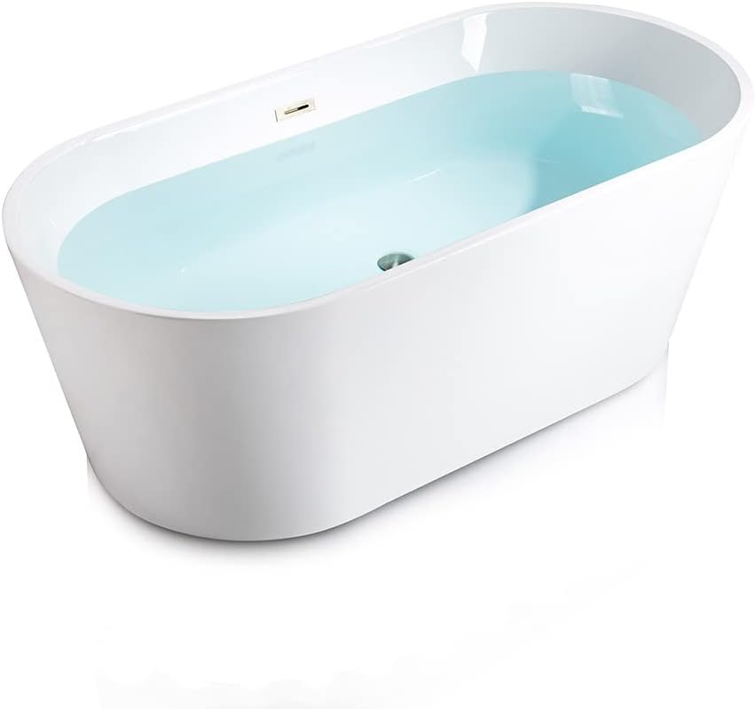 WOODBRIDGE 67" Acrylic Freestanding Bathtub Contemporary Soaking White Tub with Brushed Nickel Overflow and Drain?B0013-BN