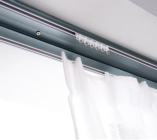 Heavy-Duty Sliding Ceiling Track Set for Hotels & Hospitals - 10/20/30/40 Ft Double Main Track with Rollers & Hooks - Durable Room Divider Rail (7ft/84in/213cm)