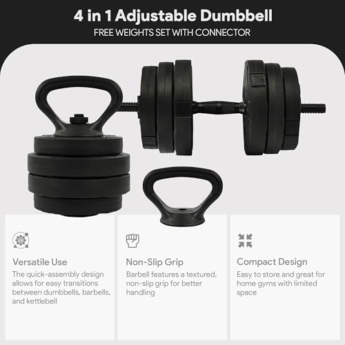 Image of Fitvids Adjustable Dumbbells, 60lbs Free Weight Set with Connector, Multiple Function Dumbbells Set Barbell, Kettlebells, Push up Stand, Weight Plate, Fitness Exercises for Home Gym