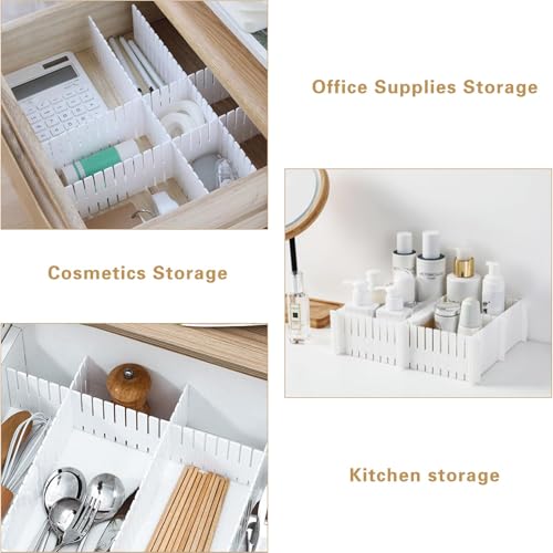 Bofoho Drawer Divider Adjustable DIY Storage Organizer Separator for Tidying Clutter Cutlery Makeup Clothes of Dresses, Desk & Box in Kitchen Bathroom Bedroom Office (Cut at Will) (White 32pcs) - Thumbnail 3