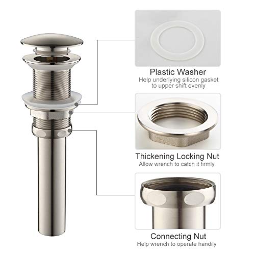 Homelody Vessel Sink Drain, 1 5/8" Bathroom Sink Drain With Removable Brass Strainer Basket, Anti-Clogging Pop Up Drain Stopper Brushed Nickel Without Overflow, Hl8018Abn #TOP4